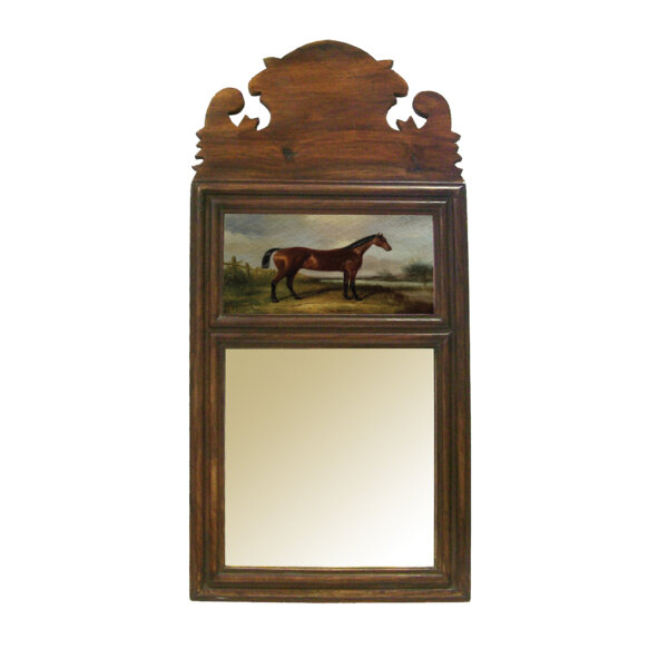 Early American Life Equestrian Wood Framed Mirror with “Hunter” Horse Print- Antique Vintage Style