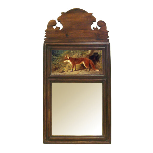 Early American Life Equestrian 19-1/4″ Wood Framed Mirror with “Fox and Feathers” Print- Antique Vintage Style