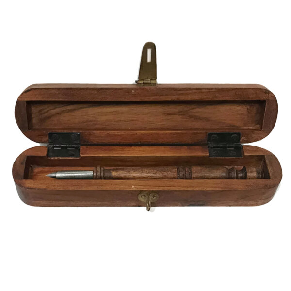 Writing Boxes & Travel Trunks Writing 8″ Wood Vine Single Pen Box with 7″ Wooden Nib Pen