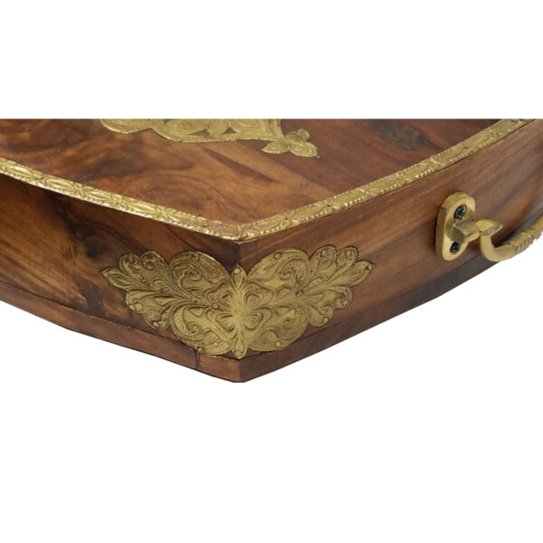 Trays & Barware Early American Solid Wood Serving Tray with Brass Inlaid Accents and Trim – 22-1/2″ x 15-1/2″