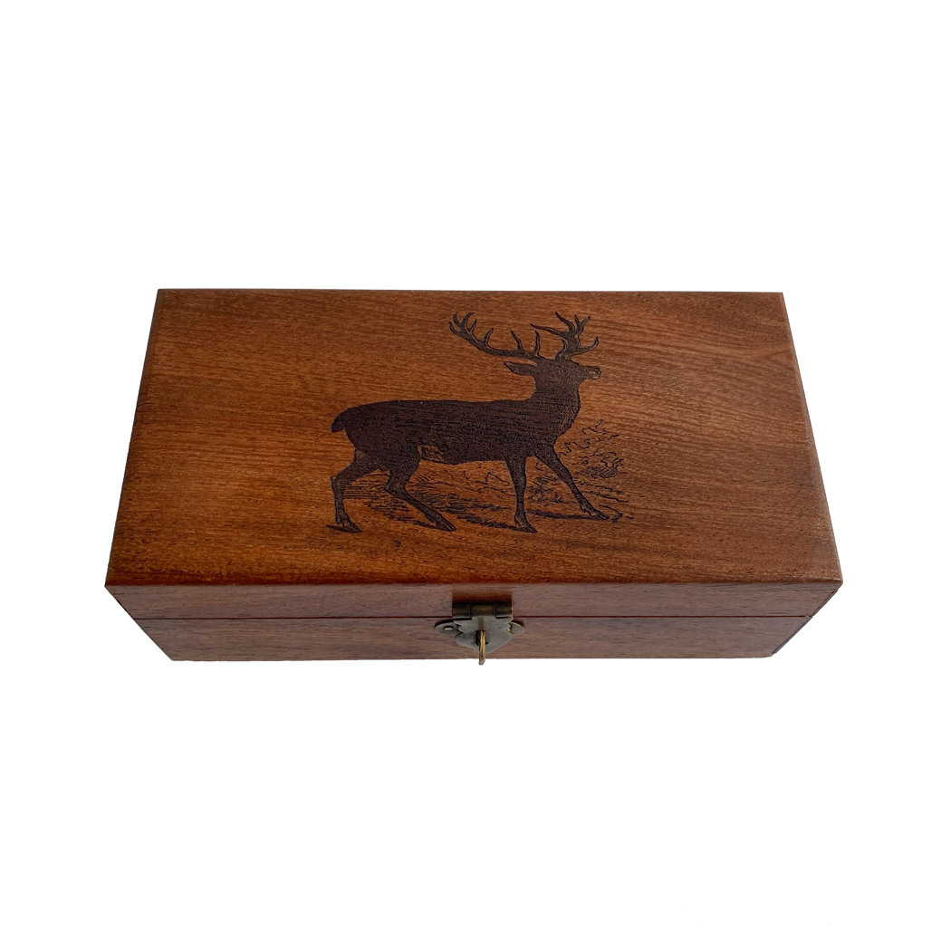 Decorative Boxes Lodge 6-1/4″ Stag Engraved Acacia Wood Box