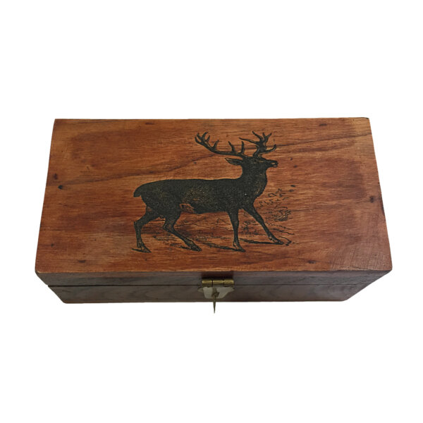 Decorative Boxes Lodge 6-1/4″ Stag Engraved Teak Wood Box