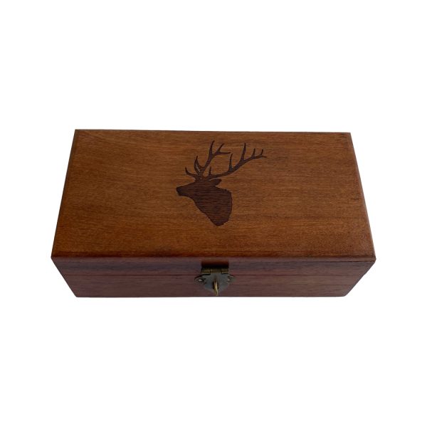 Decorative Boxes Lodge 6-1/4″ Stag Head Engraved Acacia Wood Box