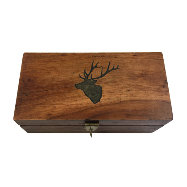 Decorative Boxes Lodge 6-1/4″ Stag Head Engraved Teak Wood Box