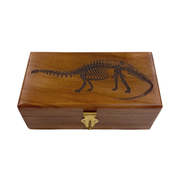 Decorative Boxes Botanical/Zoological 6-1/4″ Brontosaurus Dinosaur Engraved Teak Wood Box