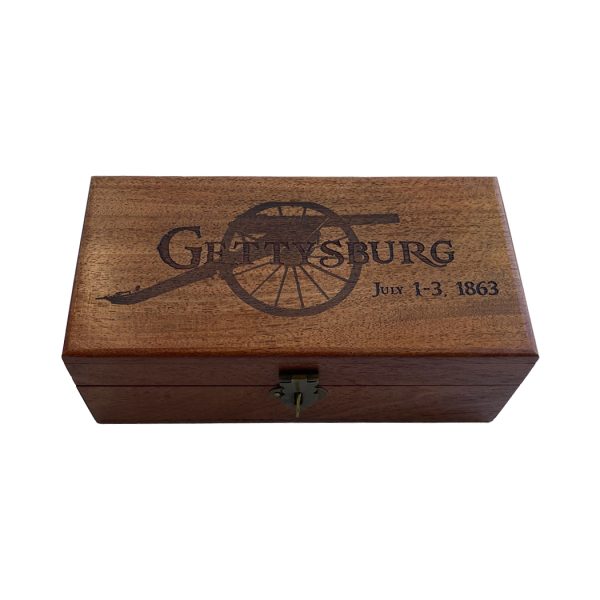 Decorative Boxes Revolutionary/Civil War 6-1/4″ Gettysburg Engraved Acacia Wood Box