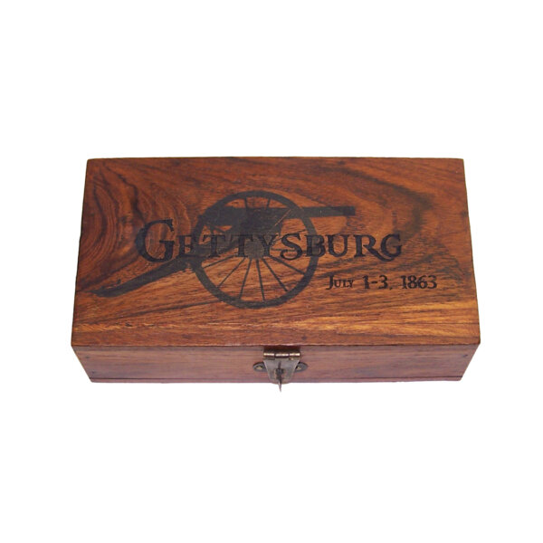Decorative Boxes Revolutionary/Civil War 6-1/4″ Gettysburg Engraved Teak Wood Box