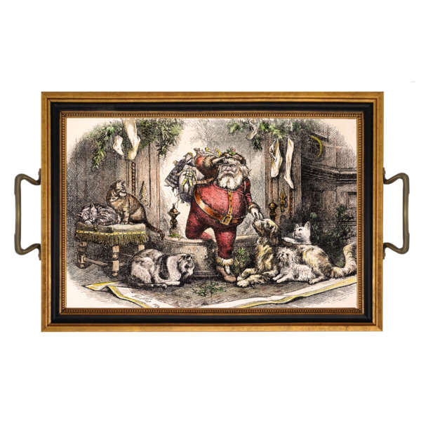 Trays & Barware Christmas Decorative Tray with Print of Santa Coming Down the Chimney- Antique Vintage Style
