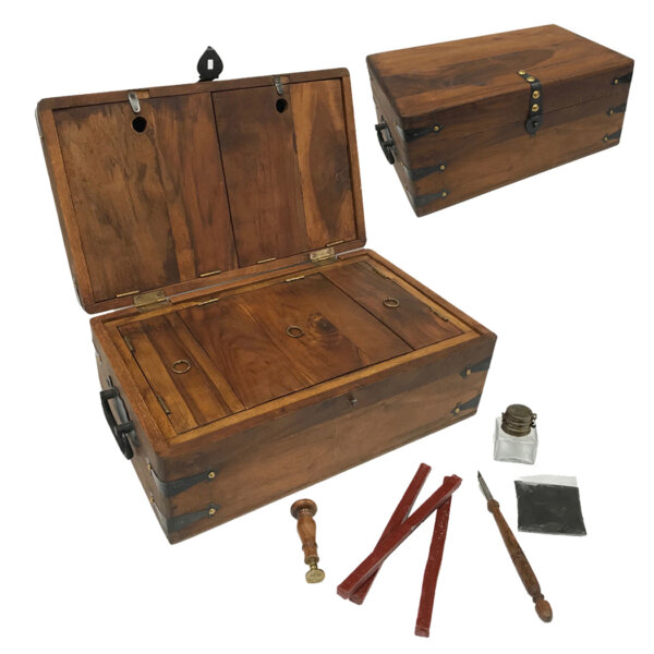 Writing Boxes & Travel Trunks Nautical 14-1/2″ Teak Wood Captain’s Writing Chest with Accessories – Antique Vintage Style