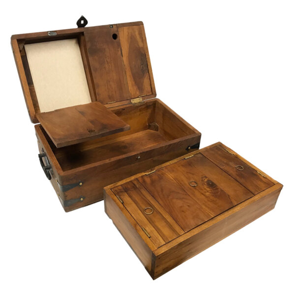 Writing Boxes & Travel Trunks Nautical 14-1/2″ Teak Wood Captain’s Writing Chest – Antique Vintage Style