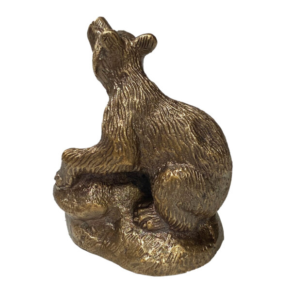 Desk Top Accessories Lodge 3″ Antiqued Brass Bear on Rock Paper Weight Tabletop Lodge Decor