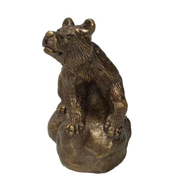 Desk Top Accessories Lodge 3″ Antiqued Brass Bear on Rock Paper Weight Tabletop Lodge Decor