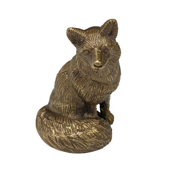 Desk Top Accessories Lodge 2-1/2″ Antiqued Brass Sitting Fox Paperweight Tabletop Lodge Cabin Decor