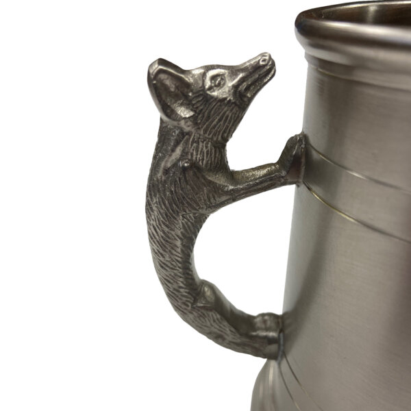 Lodge & Equestrian Decor Equestrian Pewter-Plated Tankard Mug with Fox Handle- Antique Vintage Style