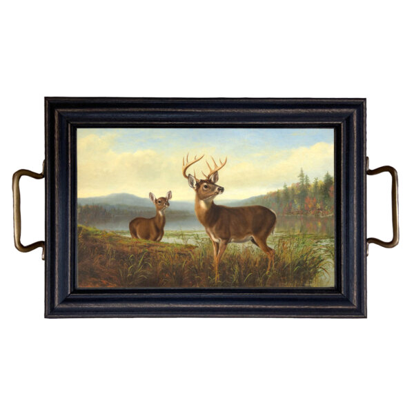 Trays & Barware Lodge Deer “On the Alert” Decorative Tray with Brass Handles