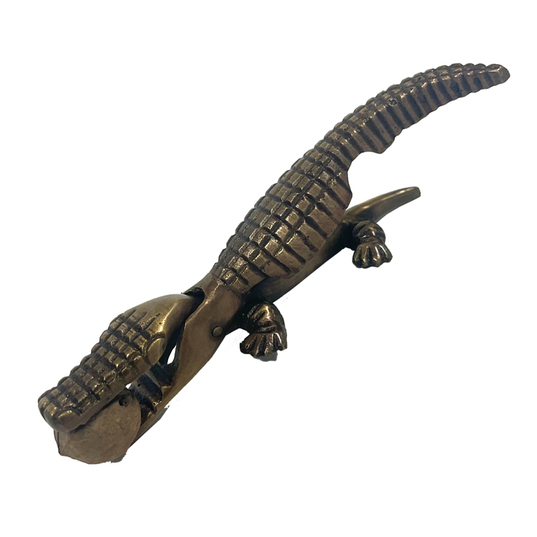 Trays & Barware Botanical/Zoological 6″ Antiqued Brass Alligator Nutcracker