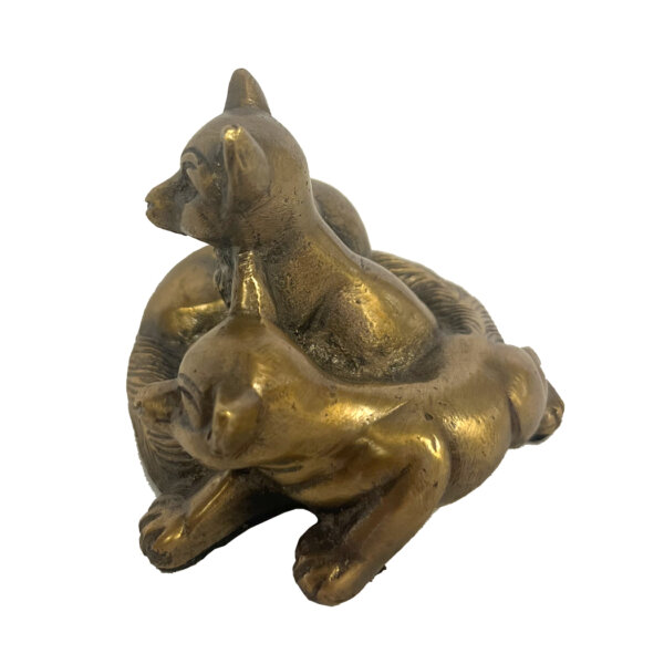 Lodge & Equestrian Decor Equestrian Antiqued Brass Three Young Foxes Paper Weight Tabletop Lodge Cabin Decor