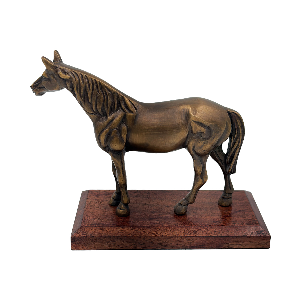 Lodge & Equestrian Decor Equestrian Antiqued Brass Horse on Wood Stand ...