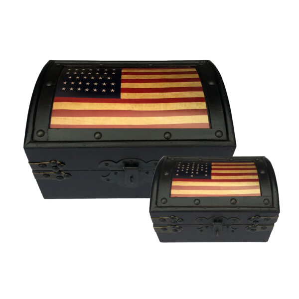 Decorative Boxes Revolutionary/Civil War Set of 2 1861 US Flag Antique Vintage Style Nesting Trunks –  9-1/2″ and 7″
