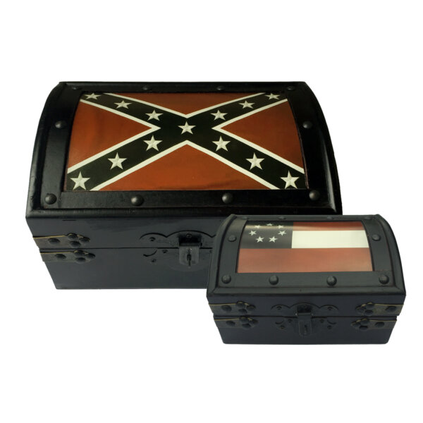Decorative Boxes Revolutionary/Civil War Set of 2 Confederate Flag Antique Vintage Style Nesting Trunks –  9-1/2″ and 7″