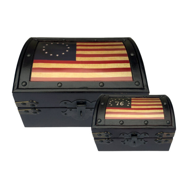 Decorative Boxes Revolutionary/Civil War Set of 2 1776 American Flag Antique Vintage Style Nesting Trunks –  9-1/2″ and 7″