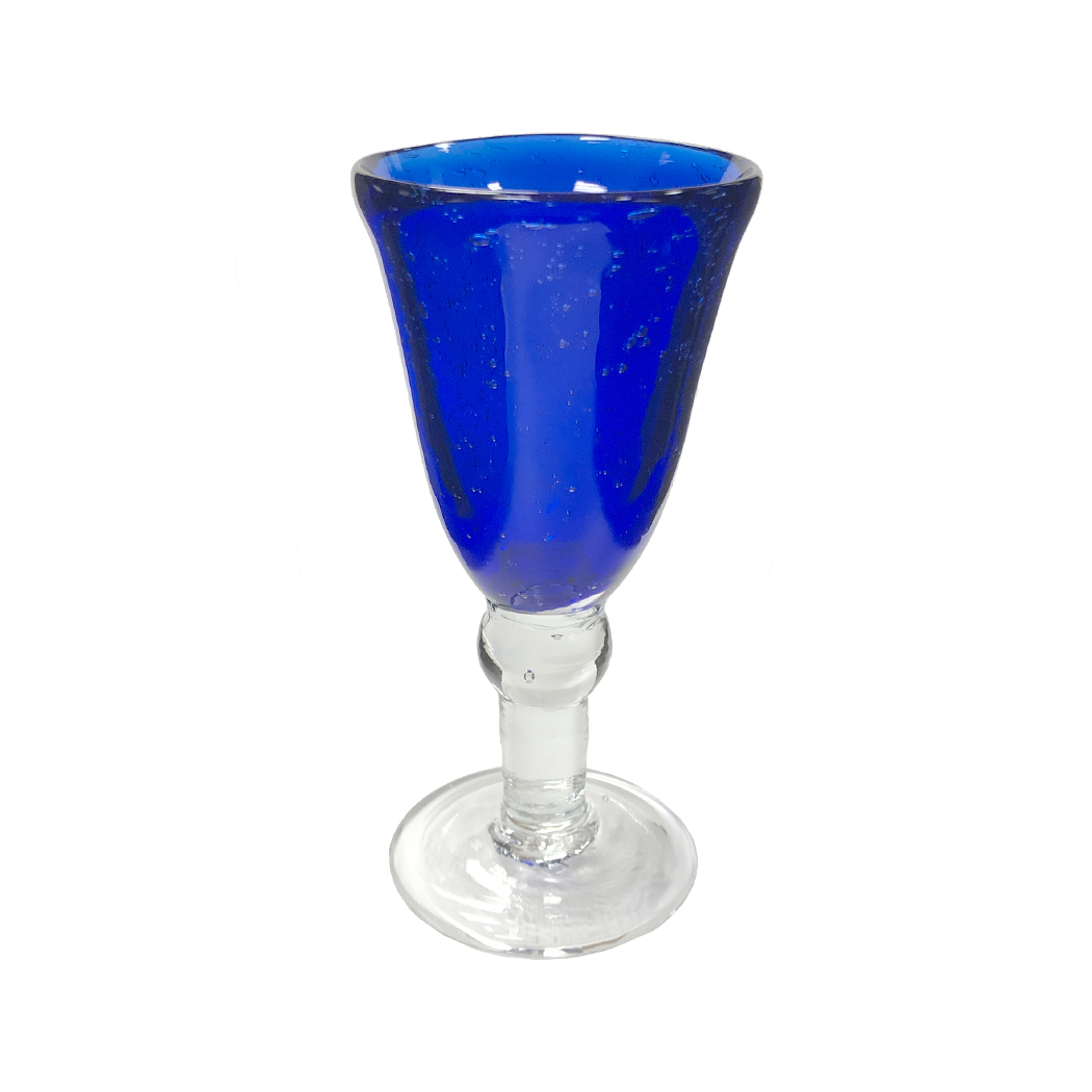 6-1/2 Hand-Blown Cobalt Blue Thick Glass 5-oz. Baluster Wine Glasses- Set  of 2 - Schooner Bay Company