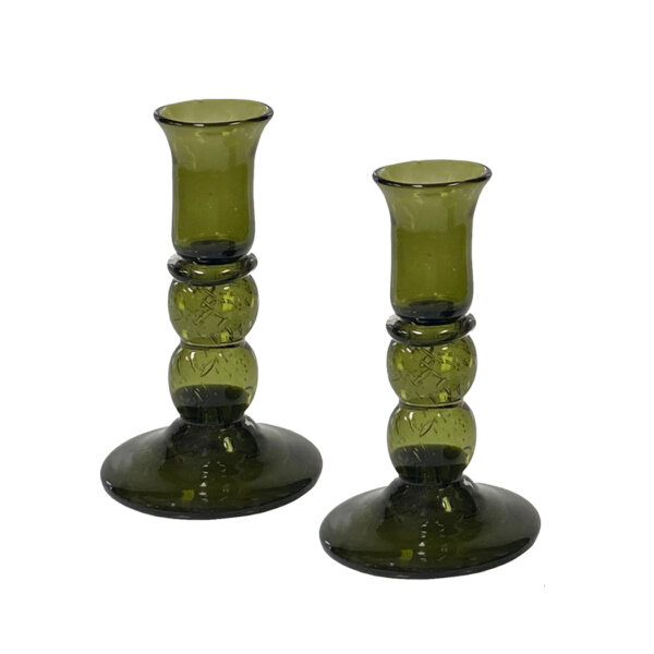 Candles/Lighting Early American 5-1/4″ Hand Blown Dark Green Thick Glass Candlestick- Antique Vintage Style