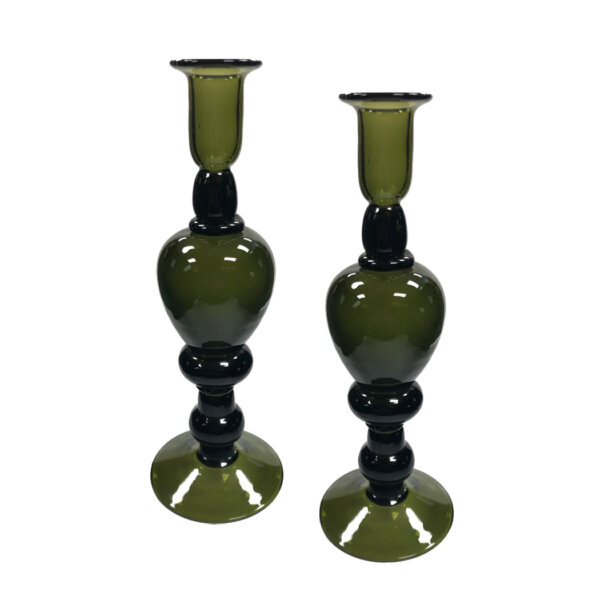 Candles/Lighting Early American 10-3/4″ Hand Blown Dark Green Thick Glass Candlestick- Antique Vintage Style
