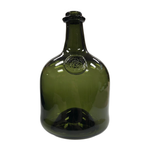 Glassware Early American 10″ Hand-Blown Dark Green Thick Glass Wine Bottle- Antique Vintage Style. Stamp reads: MBC 1726