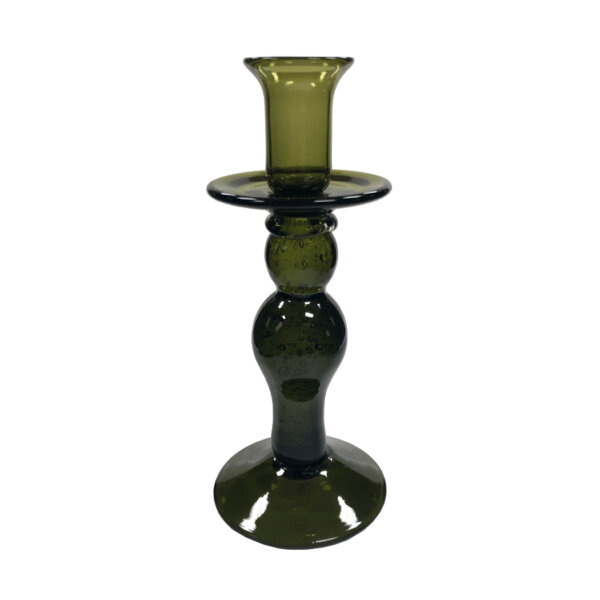 Candles/Lighting Early American 8-1/2″ Hand-Blown Dark Green Thick Glass Antique Reproduction Candlestick