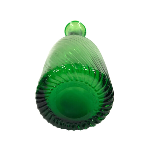 Glassware Early American 10″ Green Blown Glass Decanter Bottle with Swirled Rib Design- Antique Vintage Style. 3.75 diameter