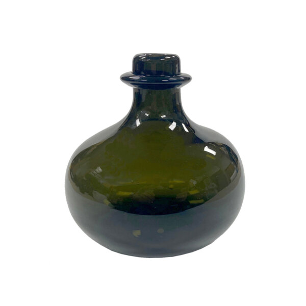 Glassware Early American 5″ Hand-Blown Dark Green Thick Glass Small Onion Bottle- Antique Reproduction