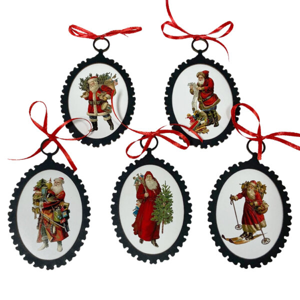 Christmas Decor Christmas Set of 5 Victorian Santa Claus Ornaments with Red Ribbon