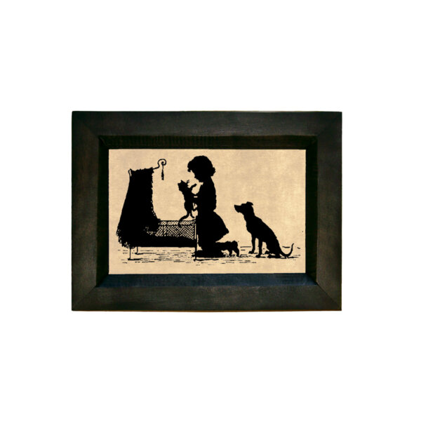Early American Early American Bedtime for Cat Printed Silhouette in Black Frame. A 4 x 6″ Framed to 5-1/2 x 7-1/2″