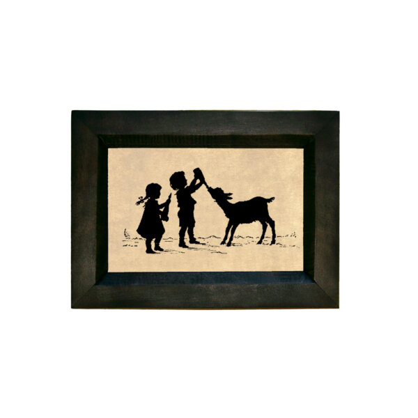 Hungry Goat Printed Silhouette in Black Frame. A 4 x 6" Framed to 5-1/2 x 7-1/2"
