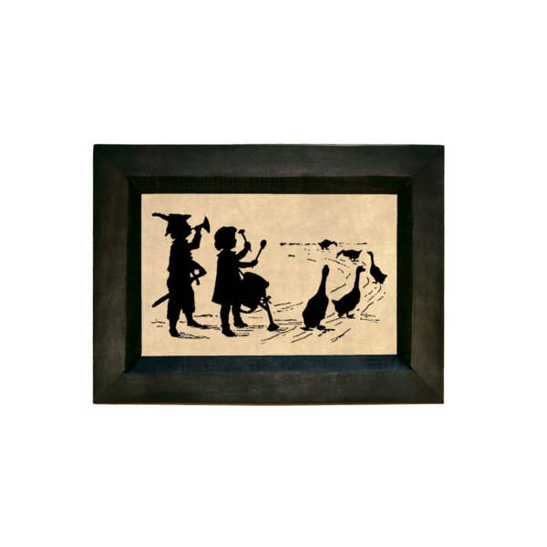 Goose Parade Printed Silhouette in Black Frame. A 4 x 6" Framed to 5-1/2 x 7-1/2"
