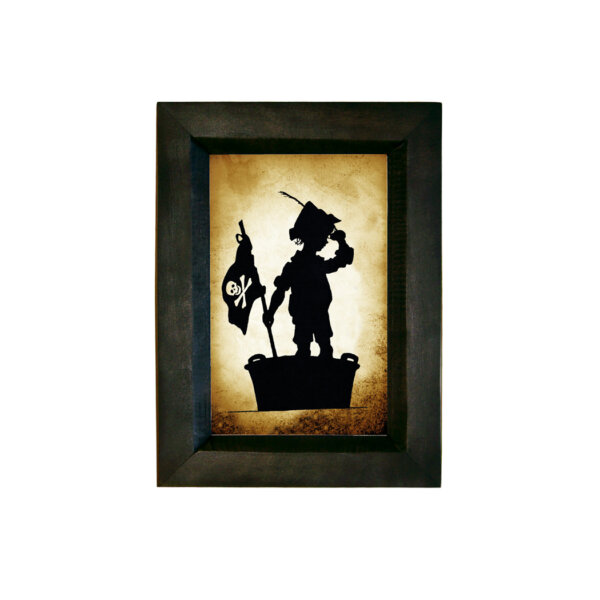 Framed Silhouettes Pirate 7-1/2″ Child Pirate Standing in Washtub Printed Silhouette Wall Art