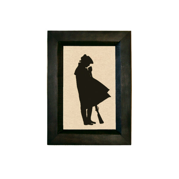 Revolutionary Soldier Printed Silhouette in Black Frame. A 4 x 6" Framed to 5-1/2 x 7-1/2"