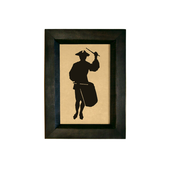 Early American Revolutionary/Civil War Revolutionary Drummer Boy Printed Silhouette in Black Frame. A 4 x 6″ Framed to 5-1/2 x 7-1/2″