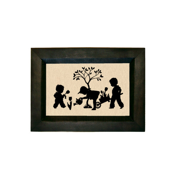 Children in Garden Printed Silhouette in Black Frame. A 4 x 6