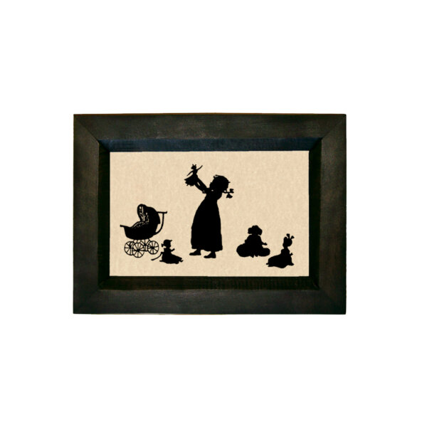Early American Early American Doll Collection Printed Silhouette in Black Frame. A 4 x 6″ Framed to 5-1/2 x 7-1/2″