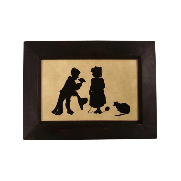 Early American Early American Boy Giving Flowers Printed Silhouette in Black Frame- Framed to 5-1/2″ x 7-1/2″