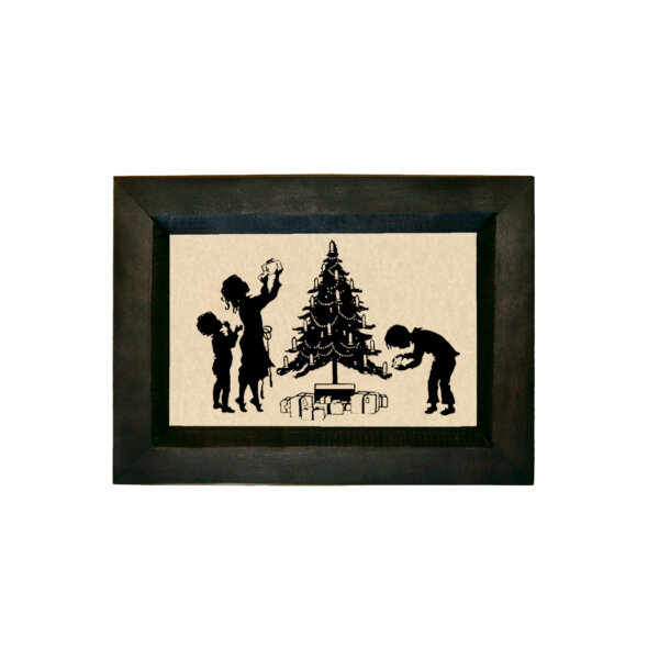 Christmas Christmas Opening Christmas Presents Printed Silhouette in Black Frame. A 4 x 6″ Framed to 5-1/2 x 7-1/2″
