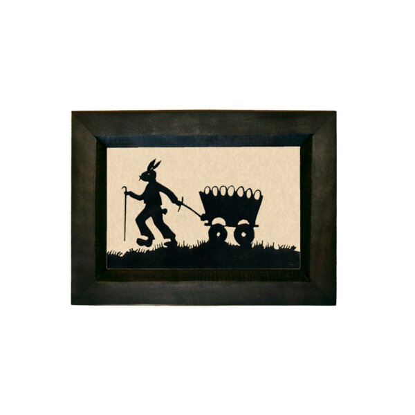 Egg Wagon Printed Paper Silhouette in Black Wood Frame. 5-1/2" x 7-1/2".
