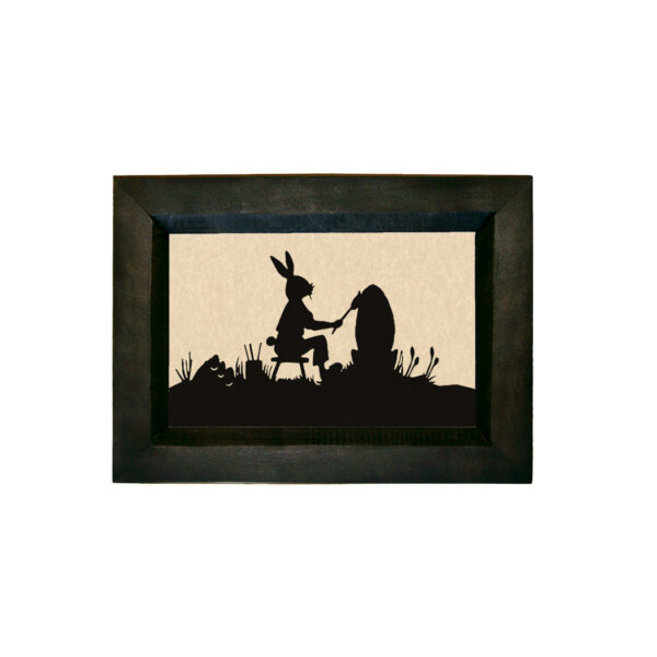 Bunny Painting Giant Easter Egg Printed Silhouette in a Black Wood Frame- 5-1/2 x 7-1/2