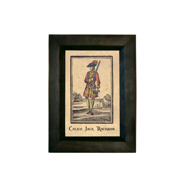 Nautical Pirate Pirate Calico Jack Rackham 4×6″ Print Behind Glass. Black Distressed Solid Wood Frame. Framed size is 5-1/4 x 7-1/4″.