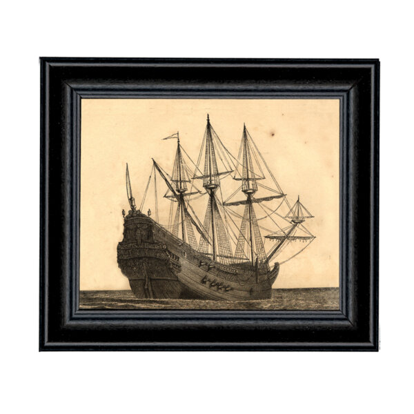 Nautical Nautical 1542 Genoese Carack 4-1/2″ x 5-1/2″ Print Behind Glass. Black Solid Wood Frame. Framed size is 6-1/4″ x 7-1/4″.