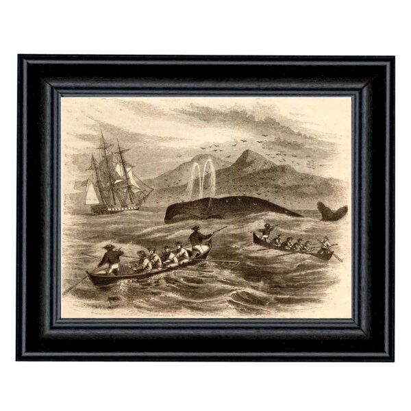Nautical Nautical Pursuit of the Greenland Whale Etching Framed Print Behind Glass in Black Wood Frame- An 5″ x 7″ Framed to 6-1/2″ x 8-1/2″