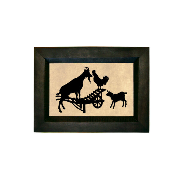 Goat and Rooster Printed Silhouette in Black Frame. A 4 x 6" Framed to 5-1/2 x 7-1/2"