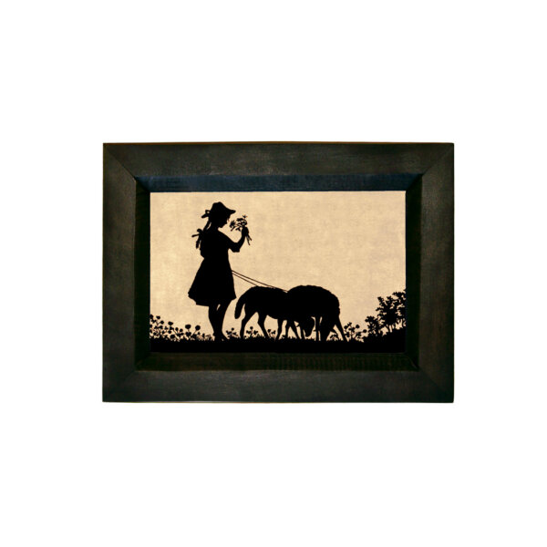 Farm/Pastoral Farm Child with Sheep Printed Silhouette in Black Frame. A 4 x 6″ Framed to 5-1/2 x 7-1/2″